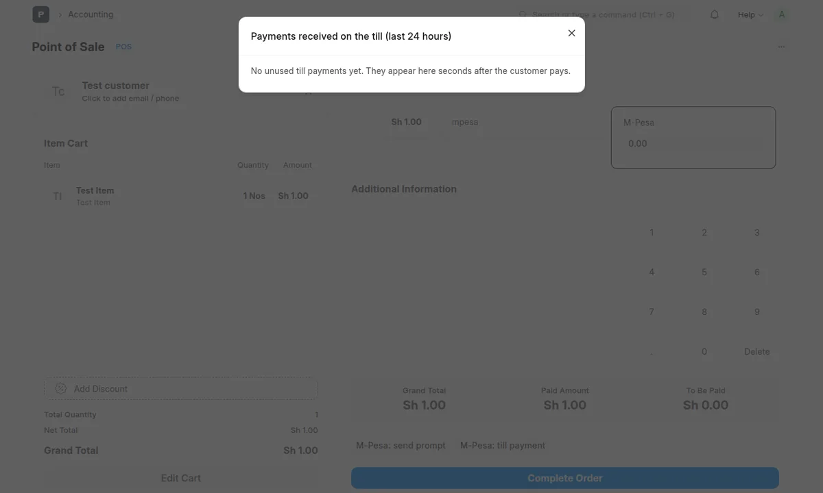List of payments received on the till in the last 24 hours, ready to apply to the sale