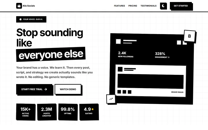 Aila Socials website, designed and built by Plentier Systems