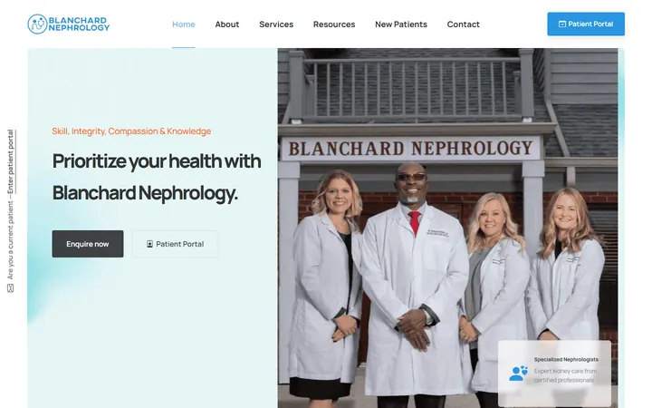 Blanchard Nephrology website, designed and built by Plentier Systems
