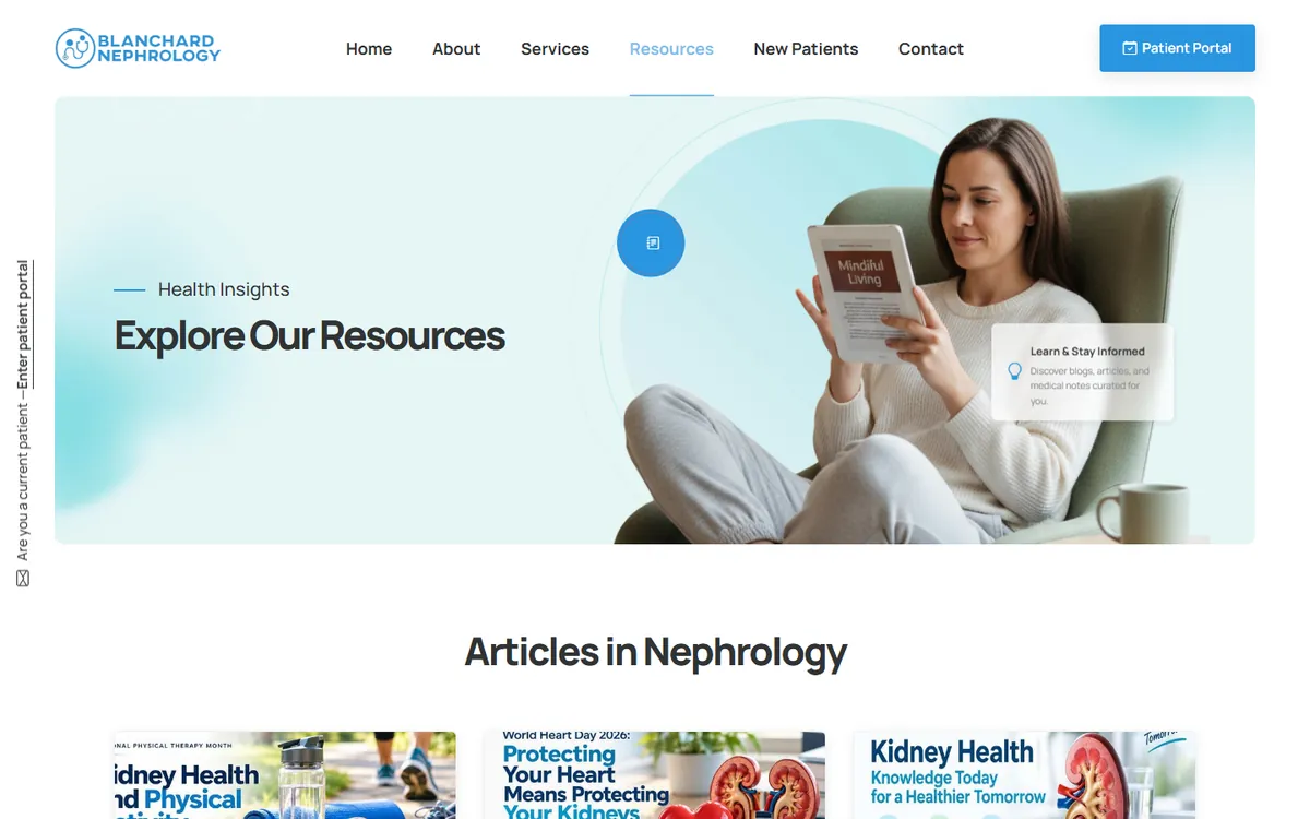 Blanchard Nephrology resources section, managed in Wagtail