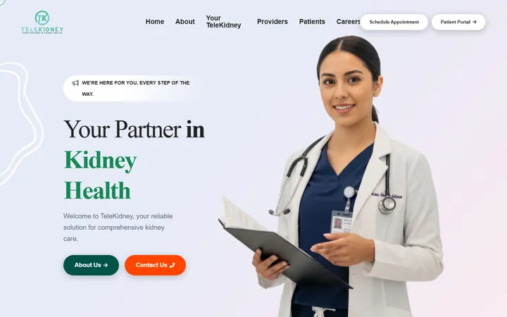 Telekidney website, designed and built by Plentier Systems